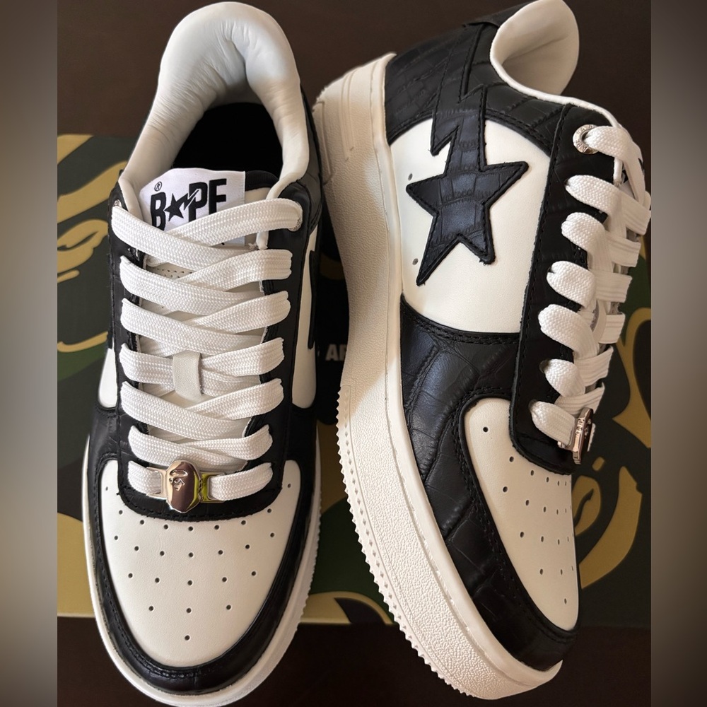 💀 BAPESTA Black White Croc Sneakers Men’s 6 Wmns 7.5/8 NIB DEADSTOCK 💀